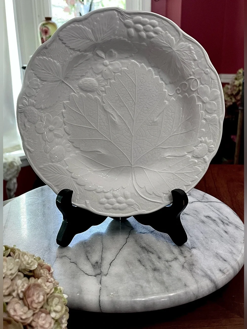 6-Set Vintage Burleigh Davenport White Ironstone Grape Leaf Dessert/Salad Plates